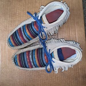 Twisted X Multicolor Moccasins with Blue Laces